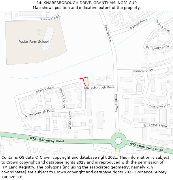 14, KNARESBOROUGH DRIVE, GRANTHAM, NG31 8UP: Location map and indicative extent of plot