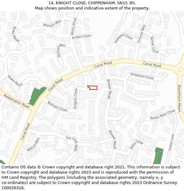 14, KNIGHT CLOSE, CHIPPENHAM, SN15 3FL: Location map and indicative extent of plot