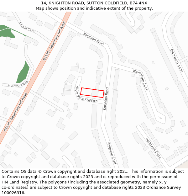 14, KNIGHTON ROAD, SUTTON COLDFIELD, B74 4NX: Location map and indicative extent of plot