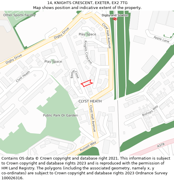 14, KNIGHTS CRESCENT, EXETER, EX2 7TG: Location map and indicative extent of plot