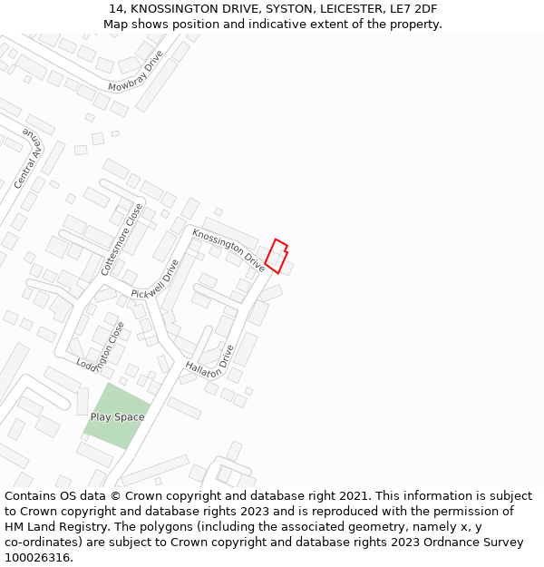 14, KNOSSINGTON DRIVE, SYSTON, LEICESTER, LE7 2DF: Location map and indicative extent of plot