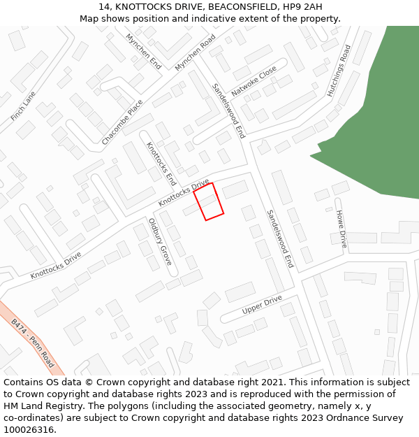 14, KNOTTOCKS DRIVE, BEACONSFIELD, HP9 2AH: Location map and indicative extent of plot