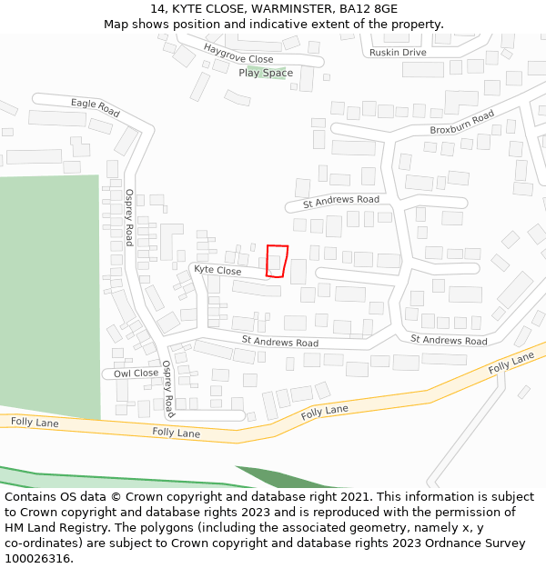 14, KYTE CLOSE, WARMINSTER, BA12 8GE: Location map and indicative extent of plot