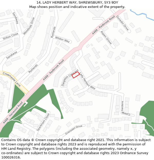 14, LADY HERBERT WAY, SHREWSBURY, SY3 9DY: Location map and indicative extent of plot