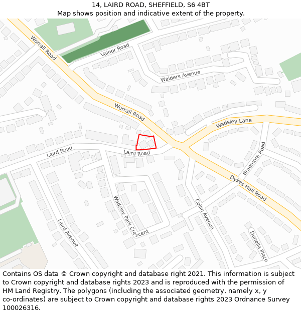 14, LAIRD ROAD, SHEFFIELD, S6 4BT: Location map and indicative extent of plot