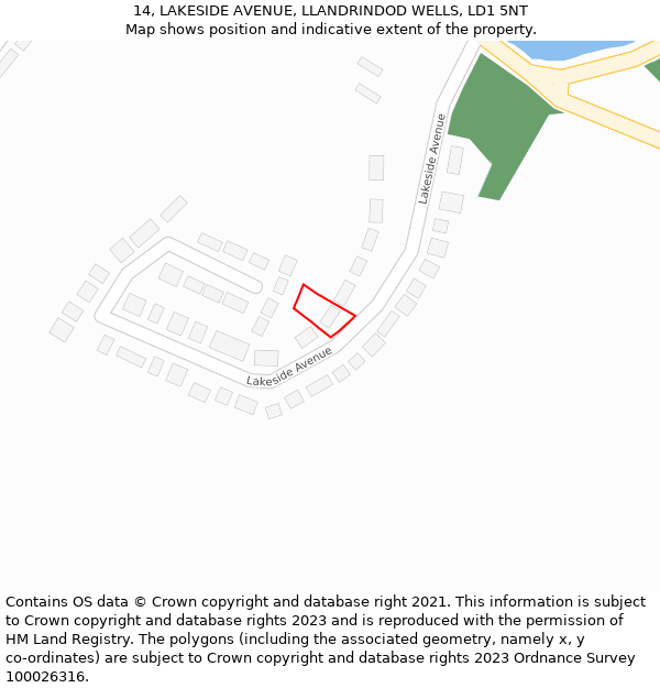 14, LAKESIDE AVENUE, LLANDRINDOD WELLS, LD1 5NT: Location map and indicative extent of plot