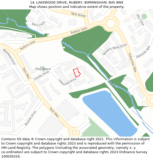 14, LAKEWOOD DRIVE, RUBERY, BIRMINGHAM, B45 9WE: Location map and indicative extent of plot