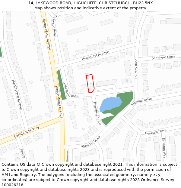 14, LAKEWOOD ROAD, HIGHCLIFFE, CHRISTCHURCH, BH23 5NX: Location map and indicative extent of plot