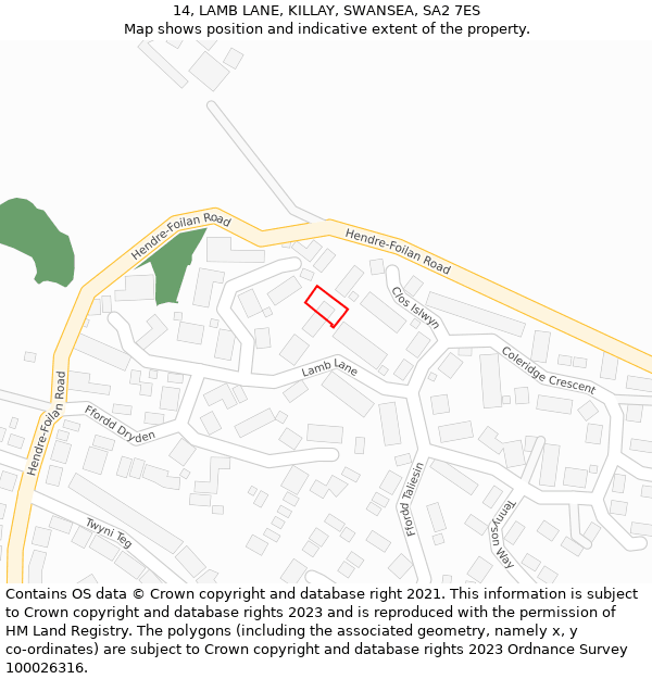 14, LAMB LANE, KILLAY, SWANSEA, SA2 7ES: Location map and indicative extent of plot