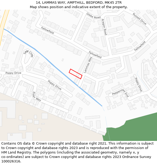 14, LAMMAS WAY, AMPTHILL, BEDFORD, MK45 2TR: Location map and indicative extent of plot