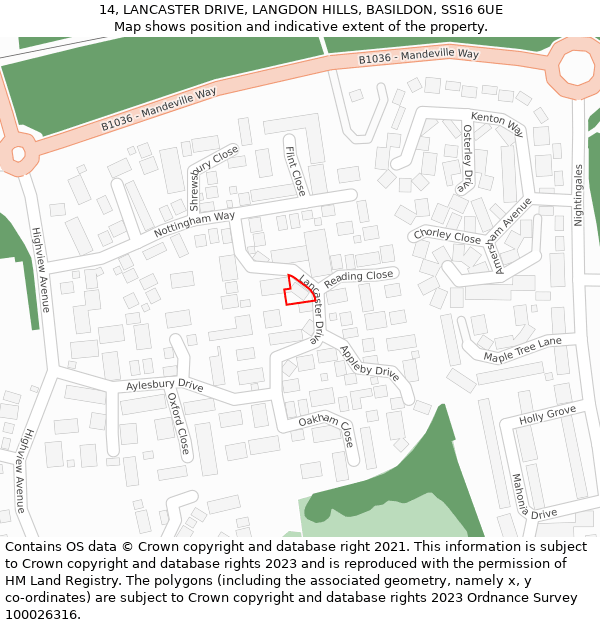 14, LANCASTER DRIVE, LANGDON HILLS, BASILDON, SS16 6UE: Location map and indicative extent of plot