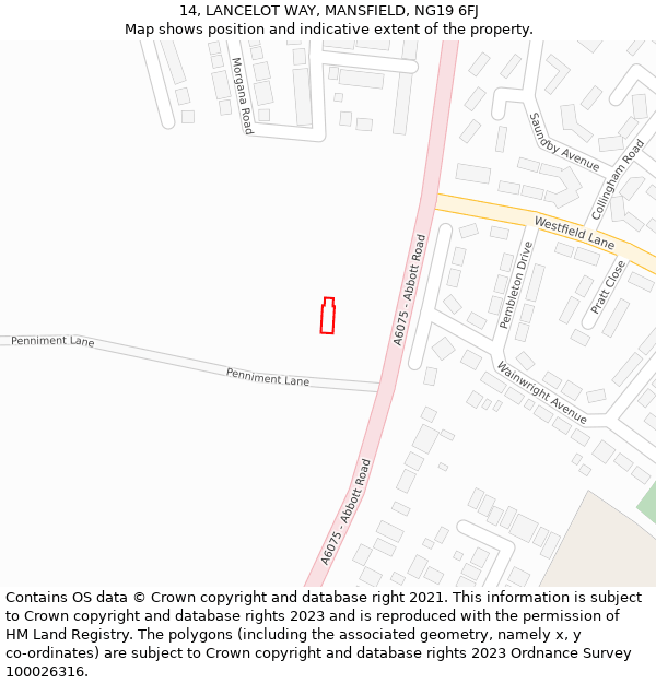 14, LANCELOT WAY, MANSFIELD, NG19 6FJ: Location map and indicative extent of plot