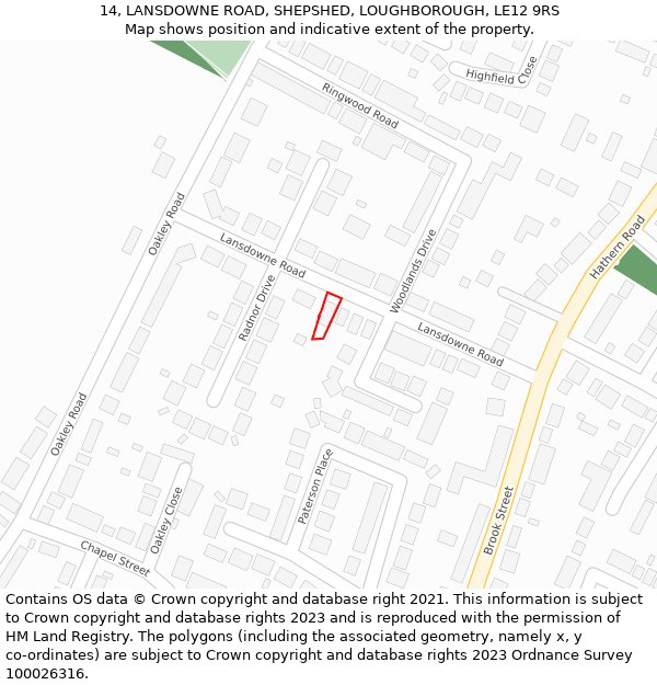 14, LANSDOWNE ROAD, SHEPSHED, LOUGHBOROUGH, LE12 9RS: Location map and indicative extent of plot