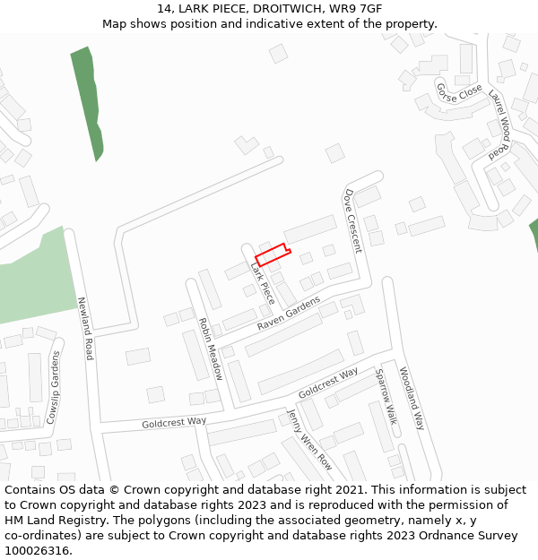 14, LARK PIECE, DROITWICH, WR9 7GF: Location map and indicative extent of plot