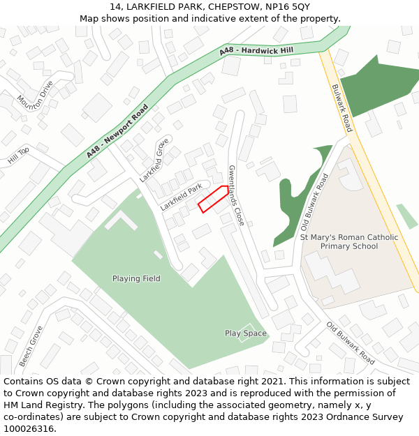 14, LARKFIELD PARK, CHEPSTOW, NP16 5QY: Location map and indicative extent of plot