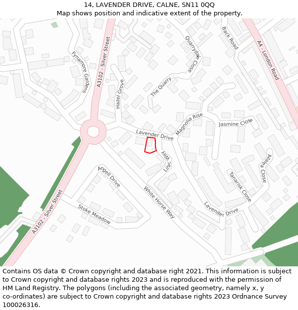 14, LAVENDER DRIVE, CALNE, SN11 0QQ: Location map and indicative extent of plot