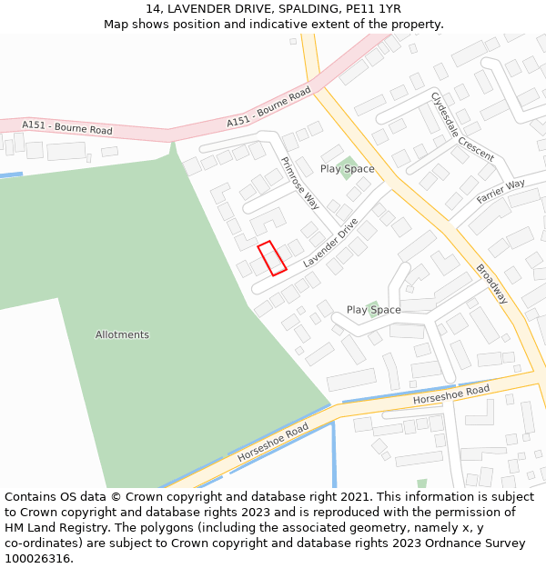 14, LAVENDER DRIVE, SPALDING, PE11 1YR: Location map and indicative extent of plot