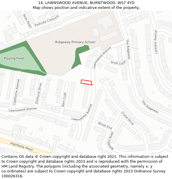 14, LAWNSWOOD AVENUE, BURNTWOOD, WS7 4YD: Location map and indicative extent of plot