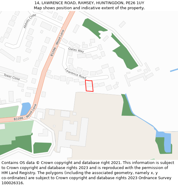 14, LAWRENCE ROAD, RAMSEY, HUNTINGDON, PE26 1UY: Location map and indicative extent of plot