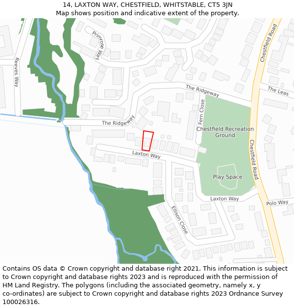 14, LAXTON WAY, CHESTFIELD, WHITSTABLE, CT5 3JN: Location map and indicative extent of plot