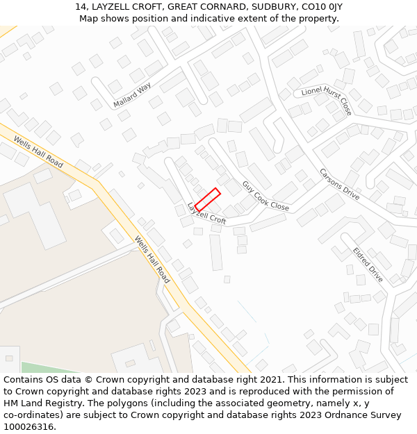 14, LAYZELL CROFT, GREAT CORNARD, SUDBURY, CO10 0JY: Location map and indicative extent of plot