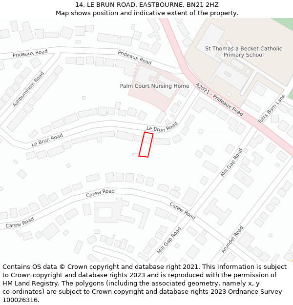 14, LE BRUN ROAD, EASTBOURNE, BN21 2HZ: Location map and indicative extent of plot