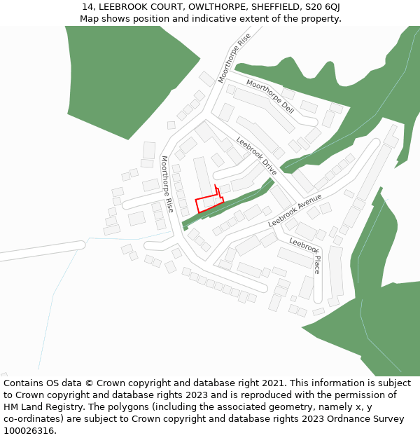 14, LEEBROOK COURT, OWLTHORPE, SHEFFIELD, S20 6QJ: Location map and indicative extent of plot