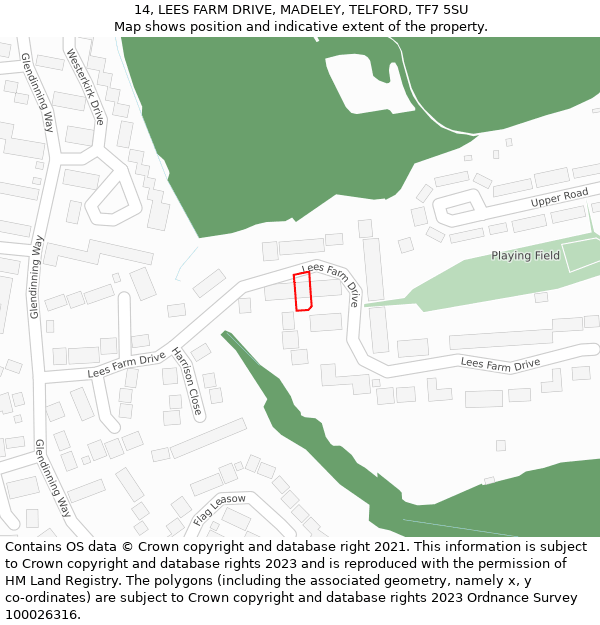 14, LEES FARM DRIVE, MADELEY, TELFORD, TF7 5SU: Location map and indicative extent of plot