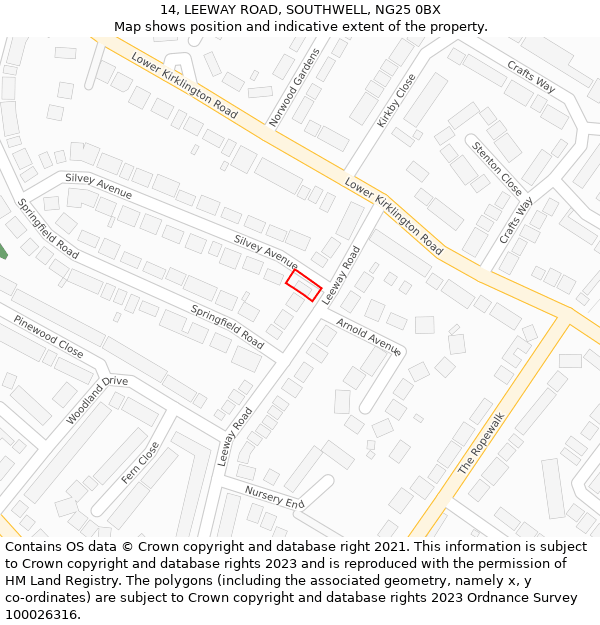 14, LEEWAY ROAD, SOUTHWELL, NG25 0BX: Location map and indicative extent of plot