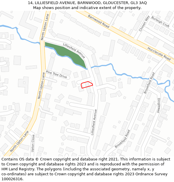 14, LILLIESFIELD AVENUE, BARNWOOD, GLOUCESTER, GL3 3AQ: Location map and indicative extent of plot