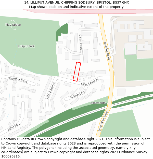 14, LILLIPUT AVENUE, CHIPPING SODBURY, BRISTOL, BS37 6HX: Location map and indicative extent of plot