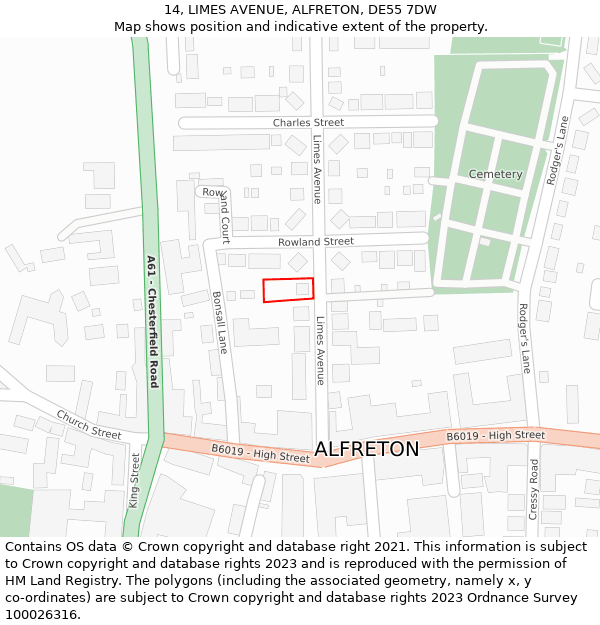 14, LIMES AVENUE, ALFRETON, DE55 7DW: Location map and indicative extent of plot