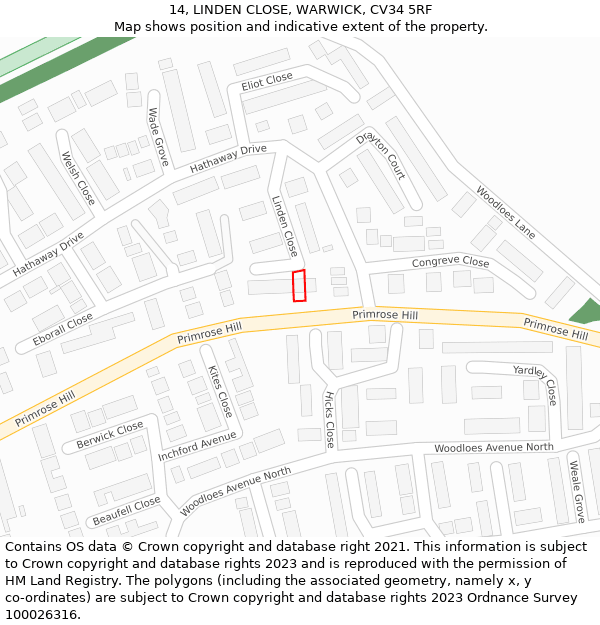 14, LINDEN CLOSE, WARWICK, CV34 5RF: Location map and indicative extent of plot