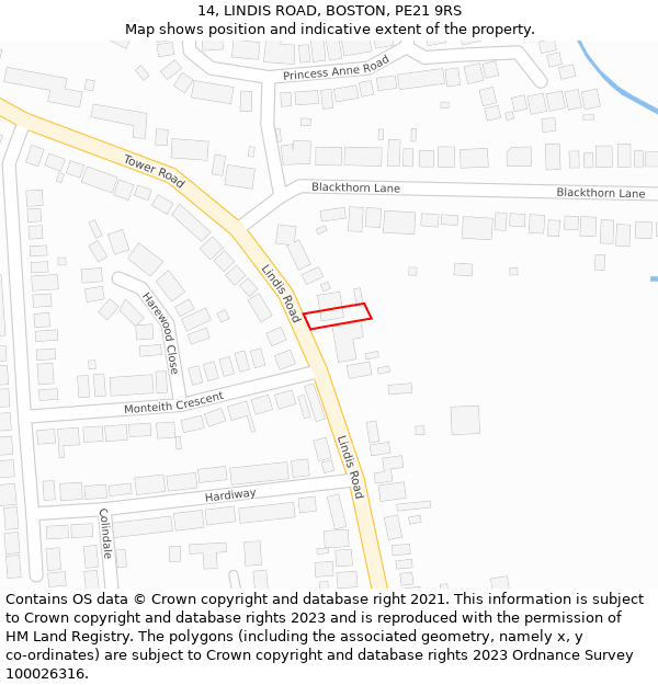 14, LINDIS ROAD, BOSTON, PE21 9RS: Location map and indicative extent of plot