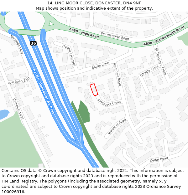 14, LING MOOR CLOSE, DONCASTER, DN4 9NF: Location map and indicative extent of plot