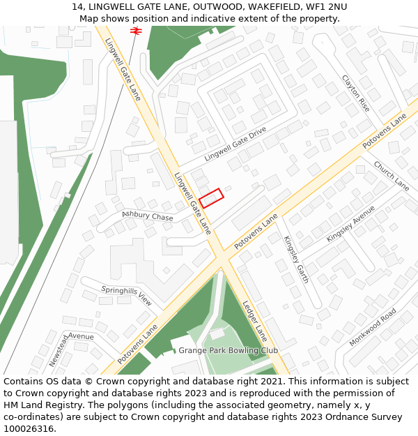 14, LINGWELL GATE LANE, OUTWOOD, WAKEFIELD, WF1 2NU: Location map and indicative extent of plot