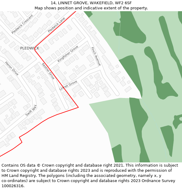 14, LINNET GROVE, WAKEFIELD, WF2 6SF: Location map and indicative extent of plot