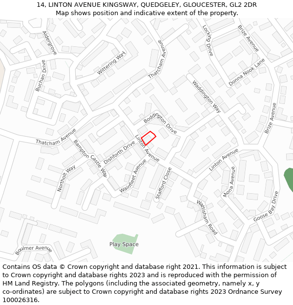 14, LINTON AVENUE KINGSWAY, QUEDGELEY, GLOUCESTER, GL2 2DR: Location map and indicative extent of plot