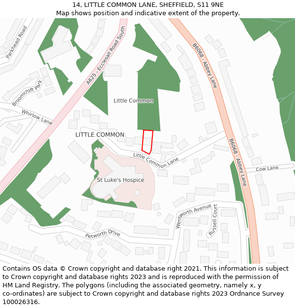 14, LITTLE COMMON LANE, SHEFFIELD, S11 9NE: Location map and indicative extent of plot