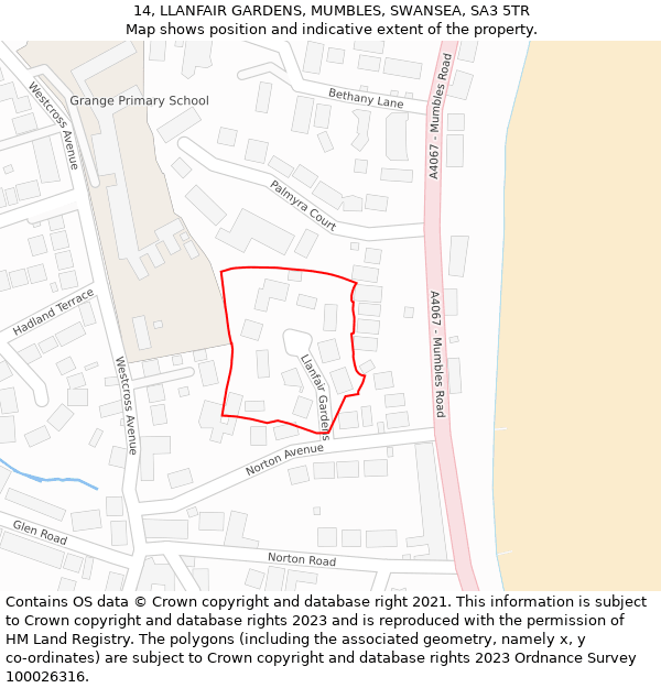 14, LLANFAIR GARDENS, MUMBLES, SWANSEA, SA3 5TR: Location map and indicative extent of plot