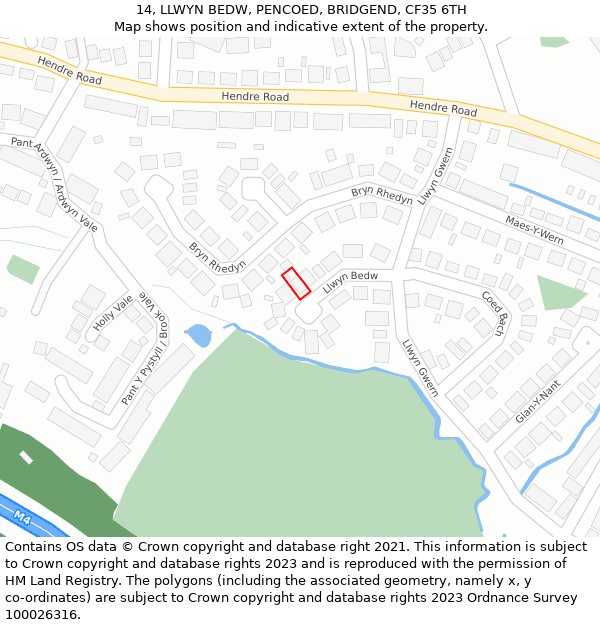 14, LLWYN BEDW, PENCOED, BRIDGEND, CF35 6TH: Location map and indicative extent of plot