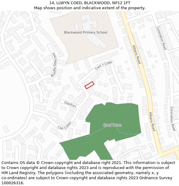 14, LLWYN COED, BLACKWOOD, NP12 1FT: Location map and indicative extent of plot