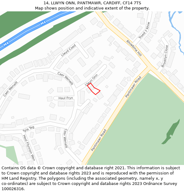 14, LLWYN ONN, PANTMAWR, CARDIFF, CF14 7TS: Location map and indicative extent of plot