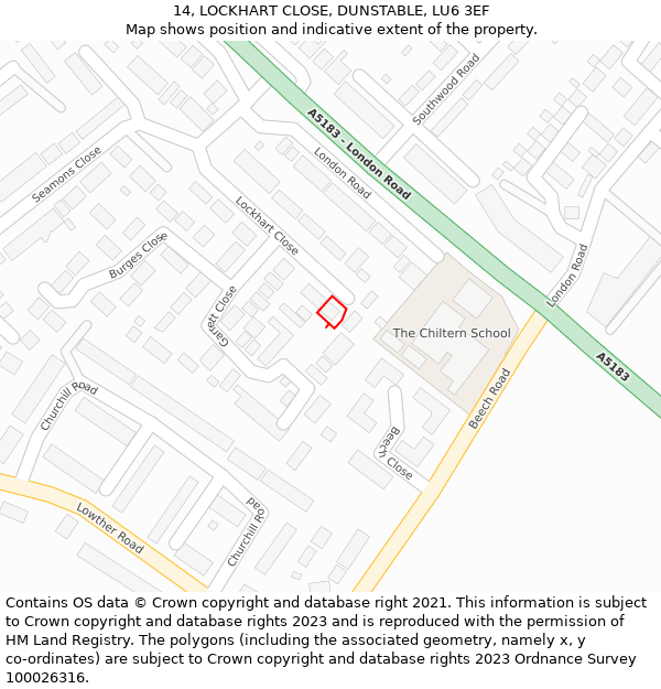 14, LOCKHART CLOSE, DUNSTABLE, LU6 3EF: Location map and indicative extent of plot