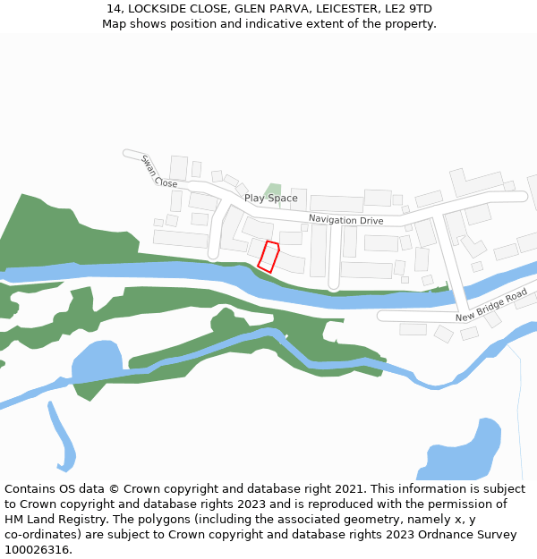 14, LOCKSIDE CLOSE, GLEN PARVA, LEICESTER, LE2 9TD: Location map and indicative extent of plot