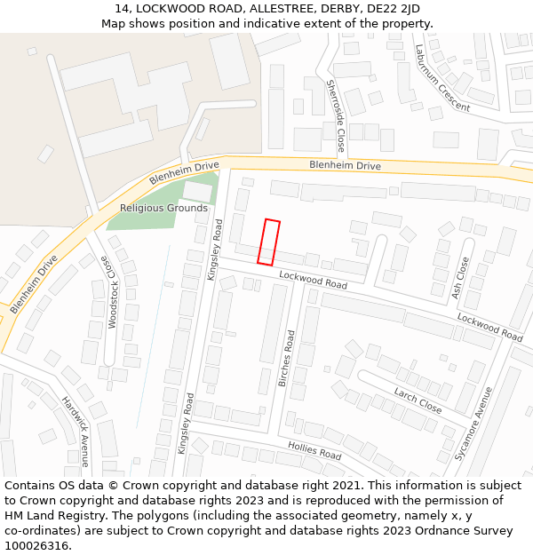 14, LOCKWOOD ROAD, ALLESTREE, DERBY, DE22 2JD: Location map and indicative extent of plot