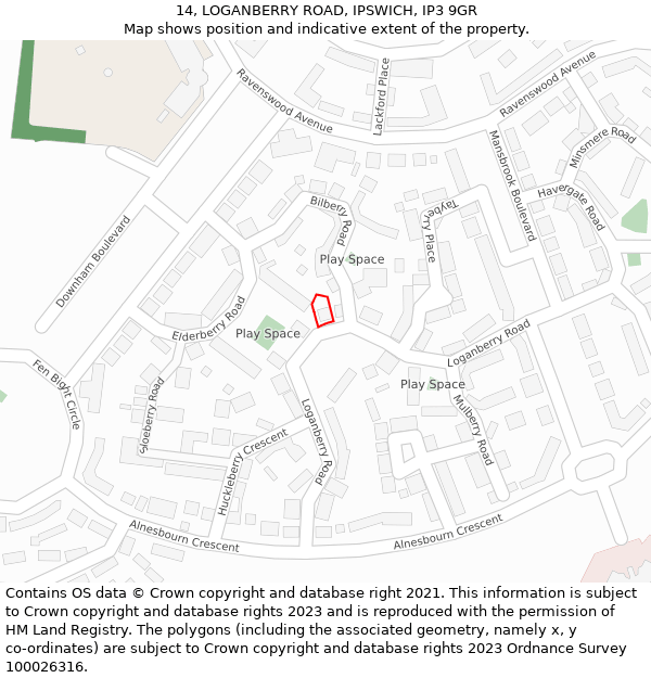 14, LOGANBERRY ROAD, IPSWICH, IP3 9GR: Location map and indicative extent of plot