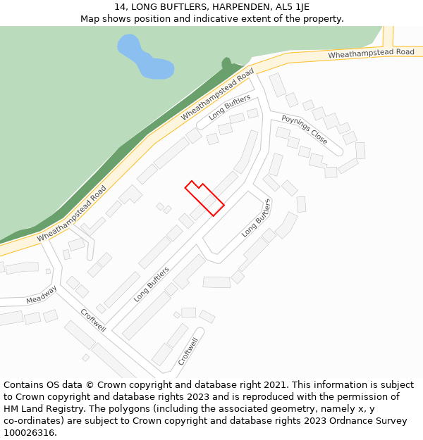 14, LONG BUFTLERS, HARPENDEN, AL5 1JE: Location map and indicative extent of plot