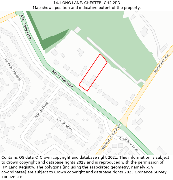 14, LONG LANE, CHESTER, CH2 2PD: Location map and indicative extent of plot