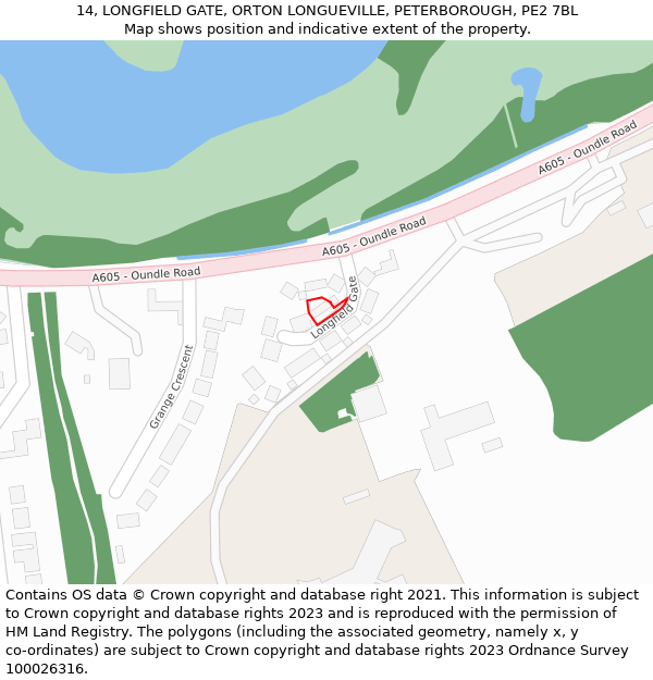 14, LONGFIELD GATE, ORTON LONGUEVILLE, PETERBOROUGH, PE2 7BL: Location map and indicative extent of plot